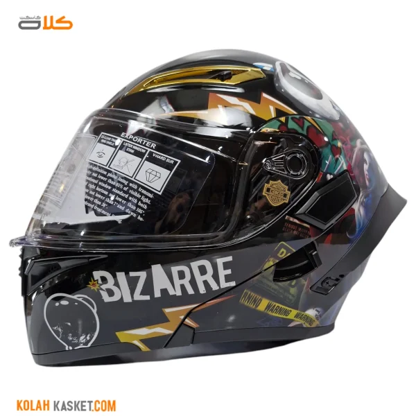 QIKE Black BIZARRE Patterned Flip-Up Helmet