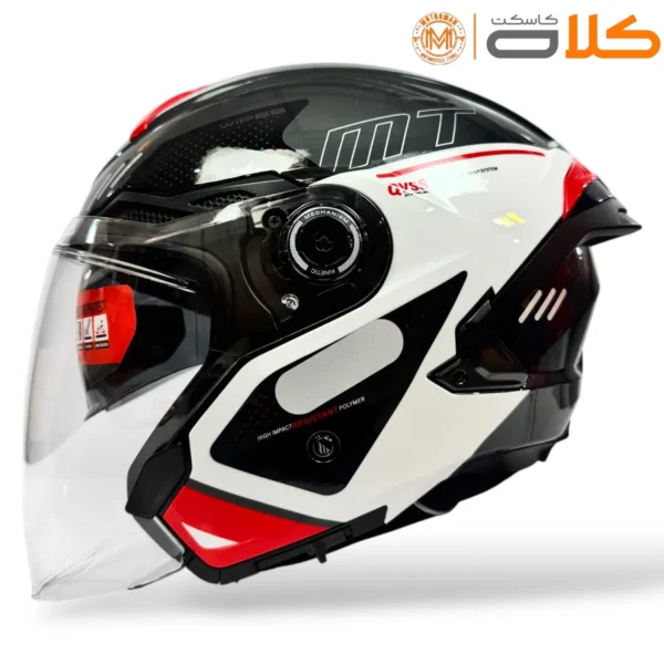 خریدوقیمت کلاه کاسکت بدون فک ام تی سفید مشکی قرمز Mt (1)