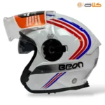 خرید کلاه کاسکت بدون فک بیون BEON سفید قرمز طرح دار (3)