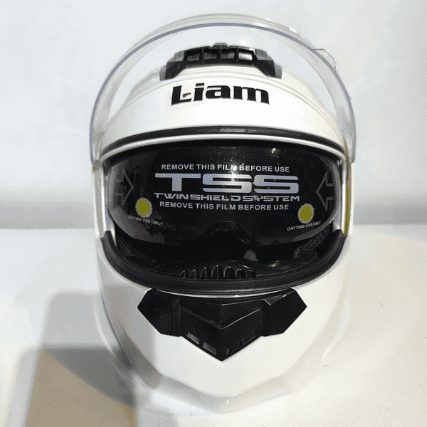 کلاه کاسکت Liam لیام رنگ سفید براق فک متحرک عینک دار
