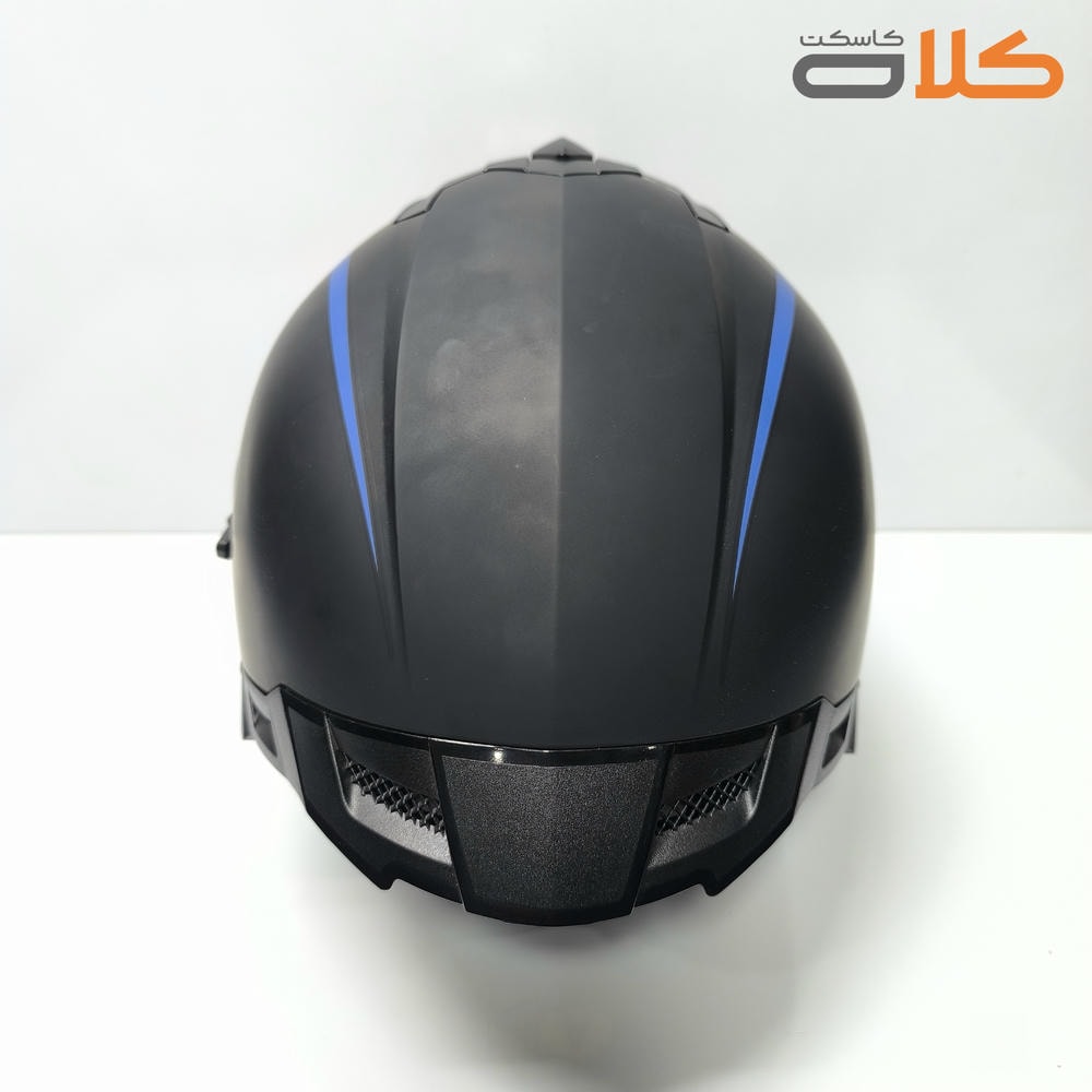 کلاه کاسکت فک متحرک مشکی خط آبی RNG مشکی مات با کیفیت و سبک وزن